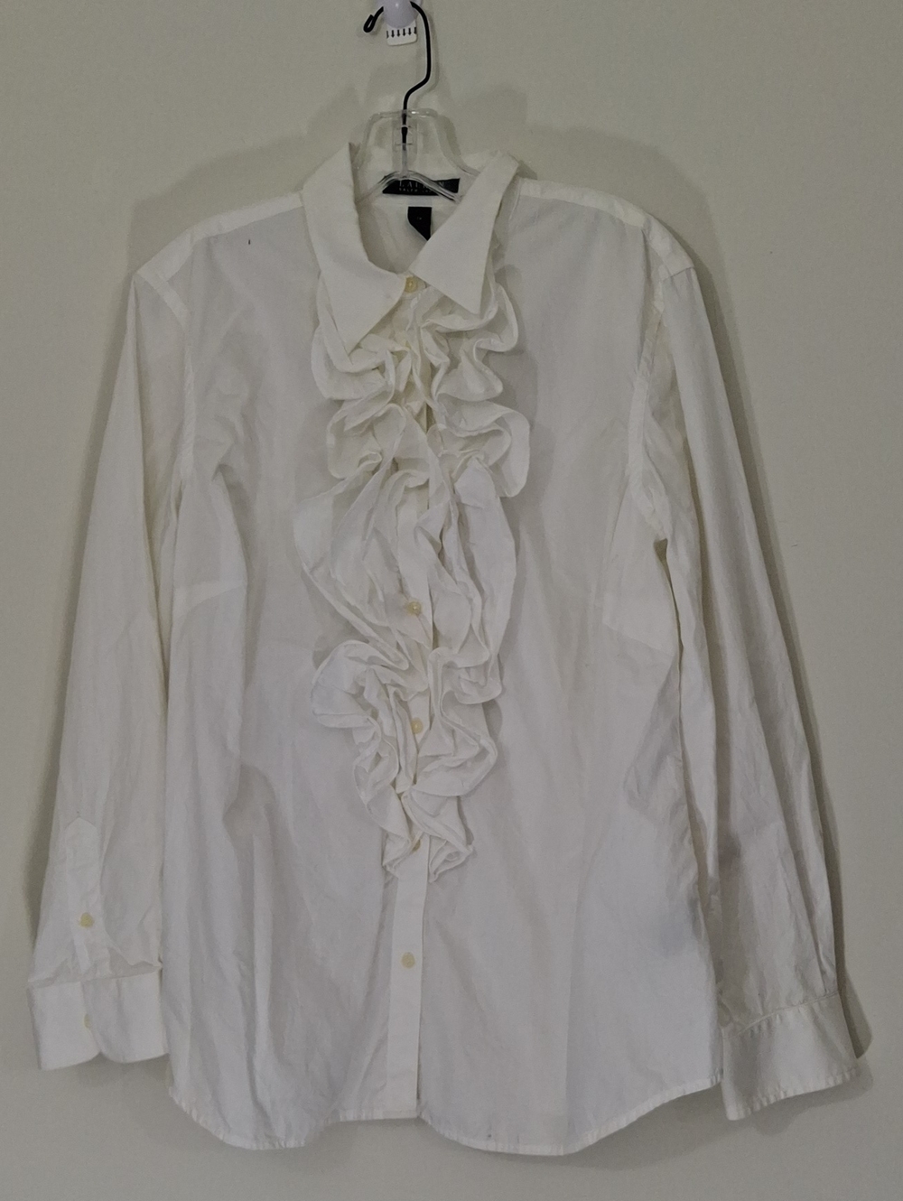 Lauren Ralph Lauren Women's White Ruffle Front Button-Down Shirt, SIZE 1X